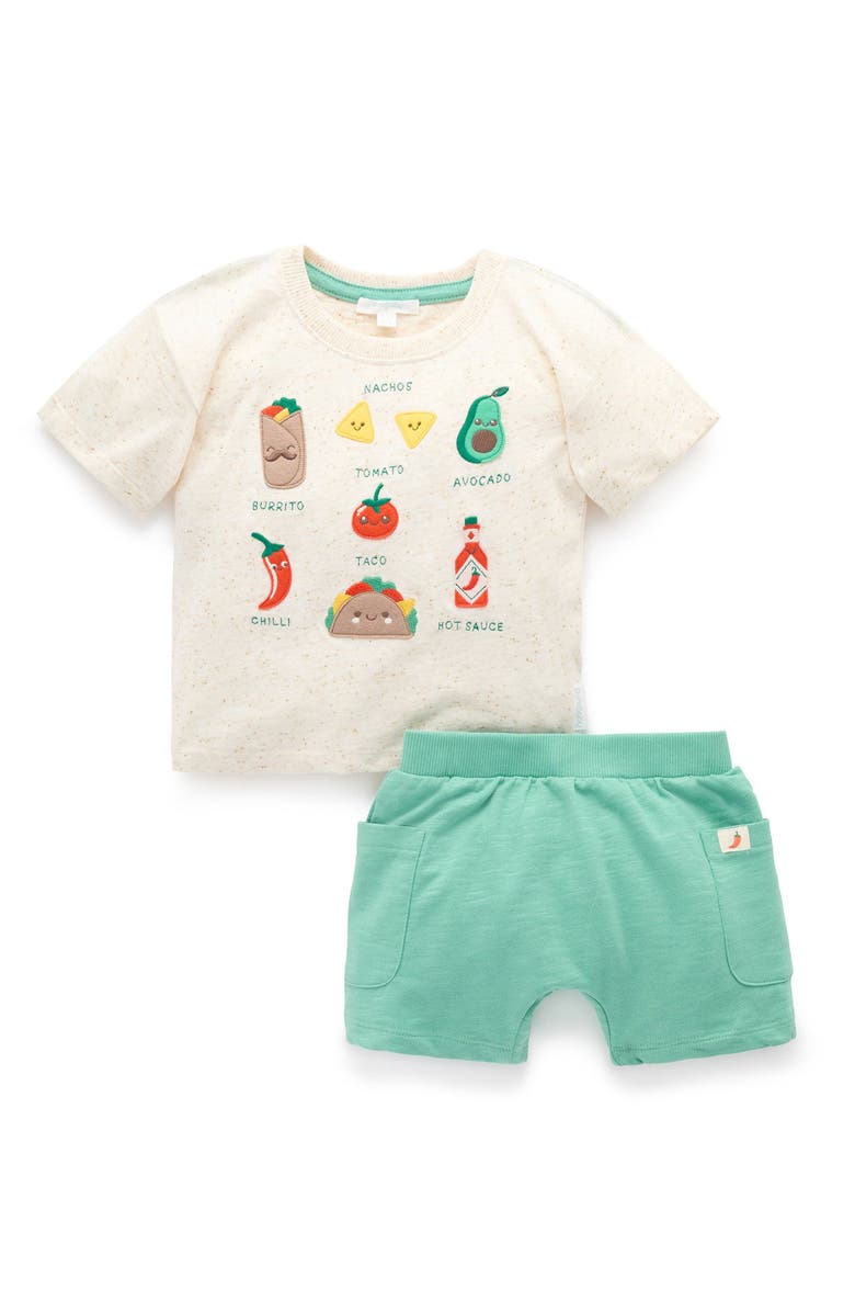 Purebaby Small Bites Tee and Short Set, Main, color, Iguana