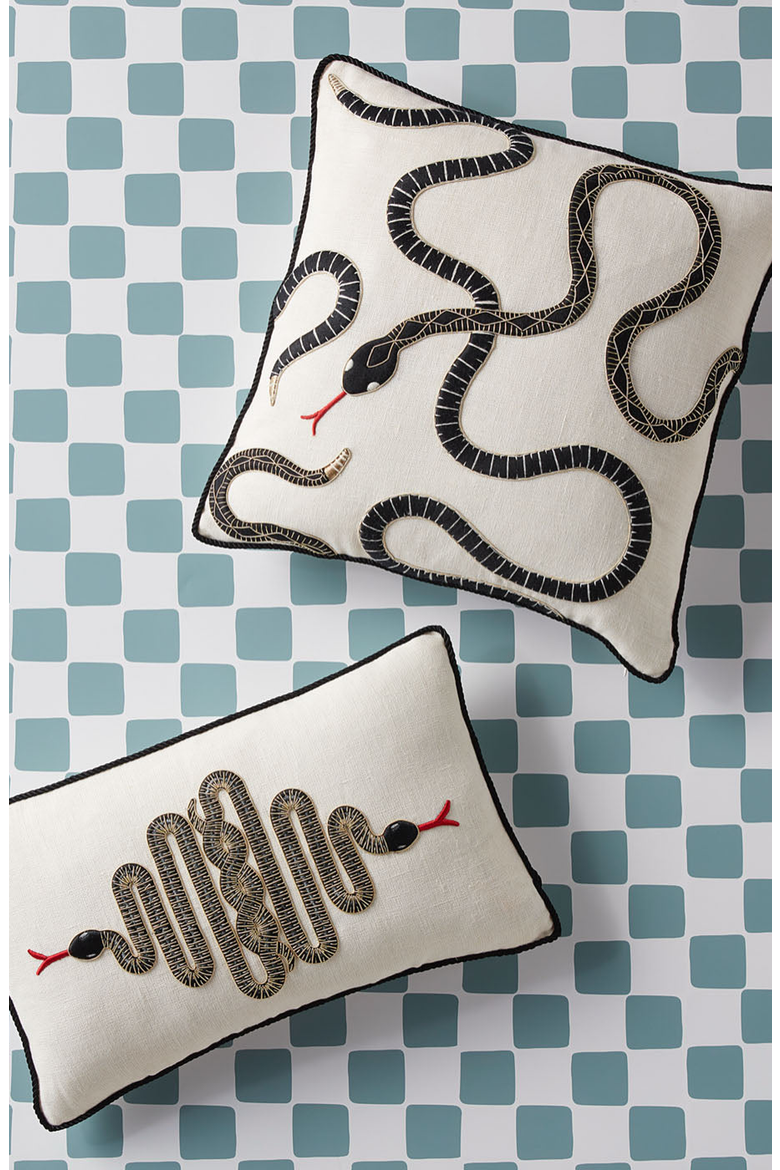 Snake Embroidered Pillow, Alternate, color, Ivory