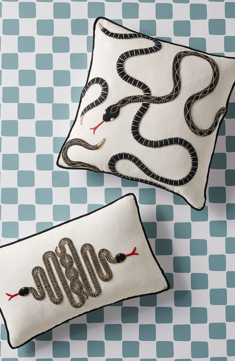 Jonathan Adler Snake Embroidered Pillow, Alternate, color,