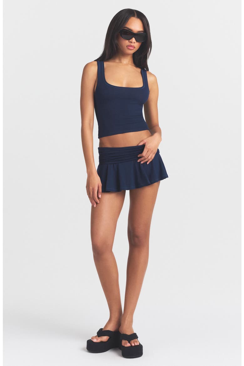 Crop Stretch Cotton Rib Tank, Alternate, color, NAVY