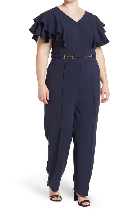 Nova Flutter Sleeve Scuba Crepe Jumpsuit (Plus)