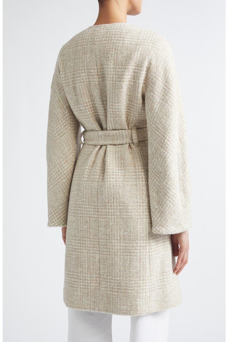 Belted Sequin Wool Blend Bouclé Coat, Alternate, color, 02 SAND