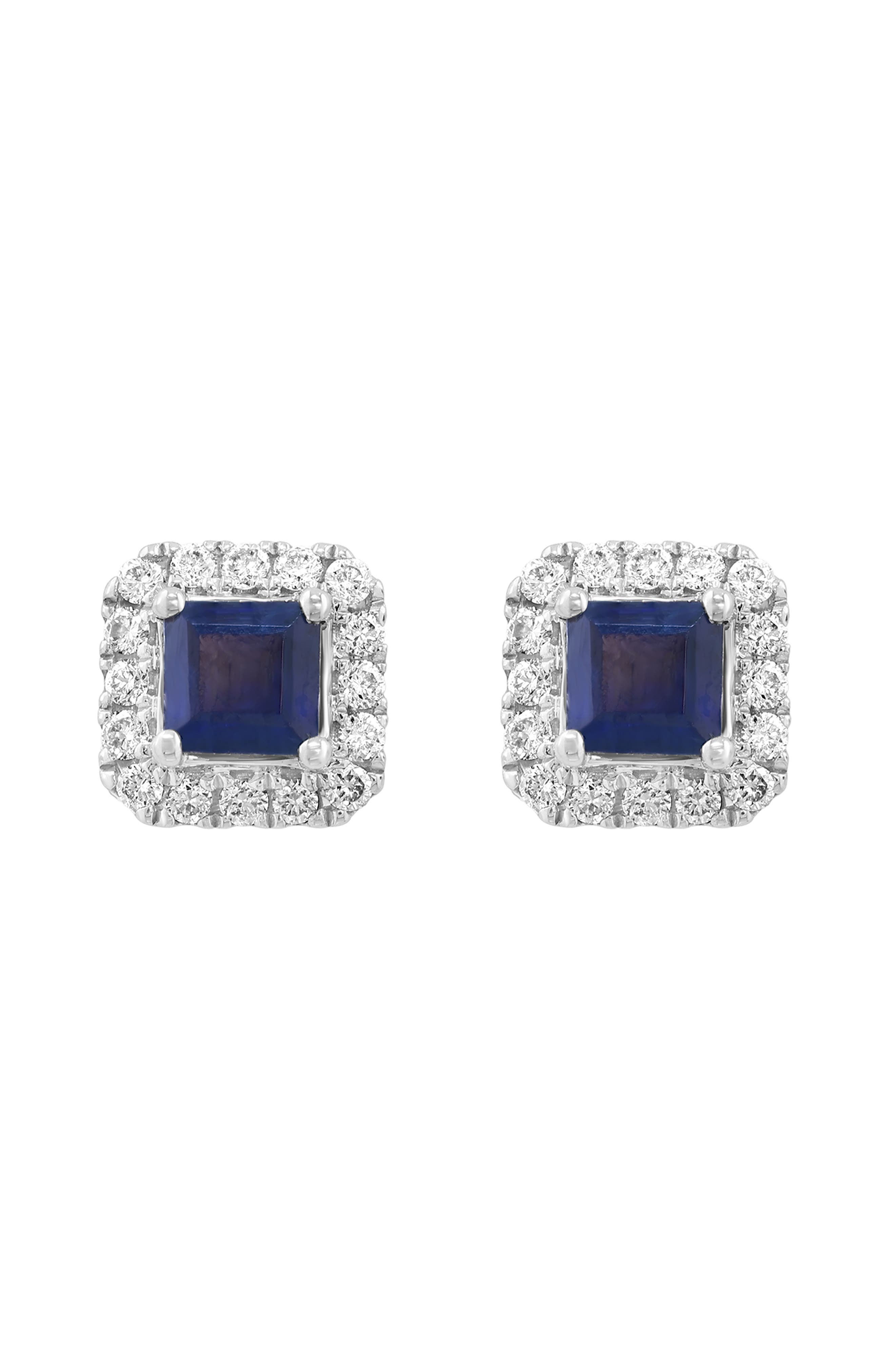 Sterling Silver Sapphire & Diamond Stud Earrings