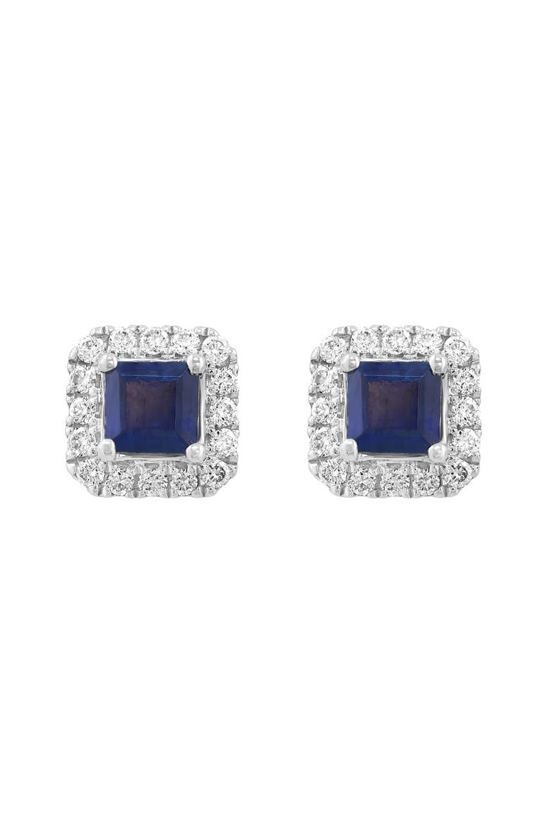 Sterling Silver Sapphire & Diamond Stud Earrings, Main, color, BLUE