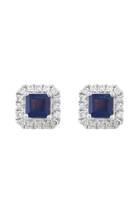 Sterling Silver Sapphire & Diamond Stud Earrings