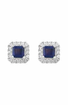Sterling Silver Sapphire & Diamond Stud Earrings