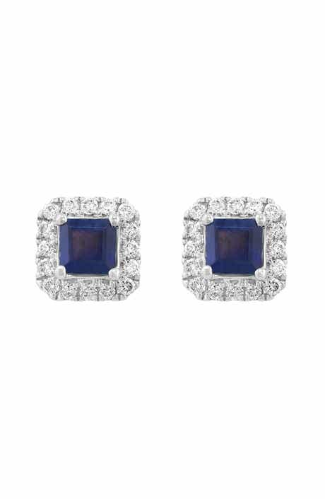 Sterling Silver Sapphire & Diamond Stud Earrings