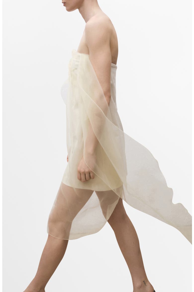 Strapless Mixed Media Chiffon Dress, Alternate, color, ECRU