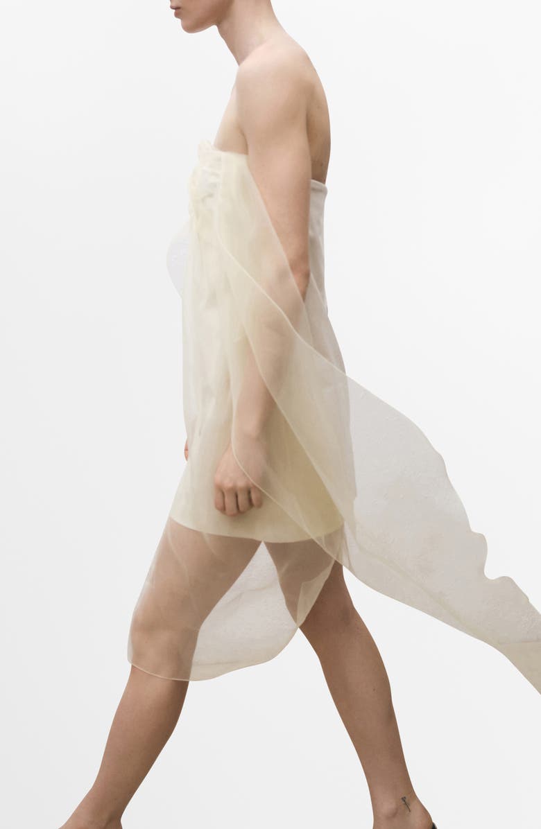MANGO Strapless Mixed Media Chiffon Dress, Alternate, color, Ecru