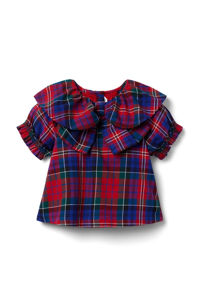 Janie and Jack The Tartan Collar Bow Top, Main, color, Red