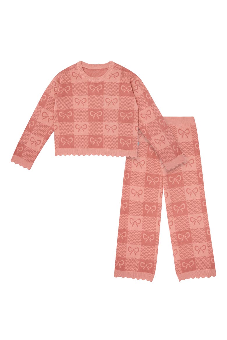 Jacquard Sweater Knit Top and Pant Set, Main, color, Pink Ribbons