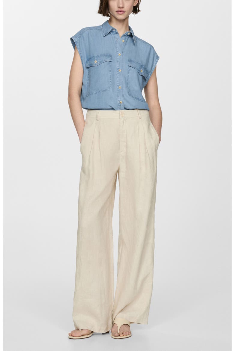 Cap Sleeve Lyocell Button-Up Shirt, Alternate, color, LIGHT BLUE