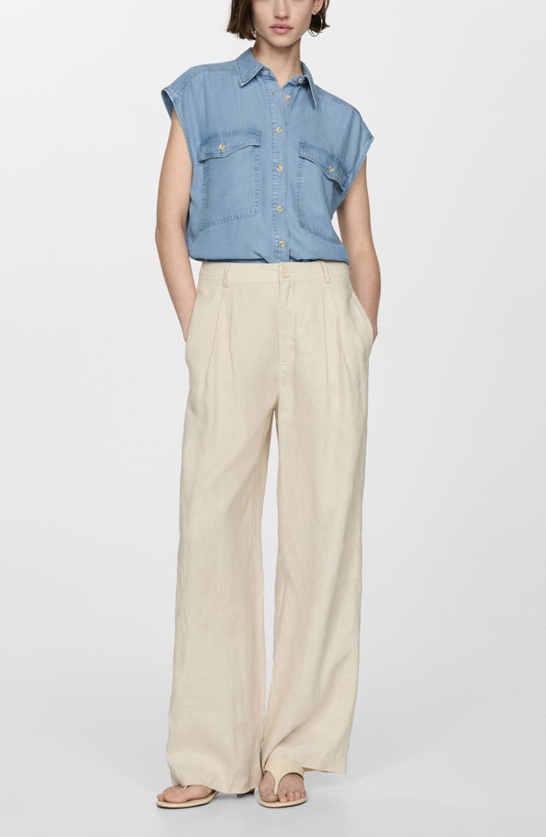 MANGO Cap Sleeve Lyocell Button-Up Shirt, Alternate, color,