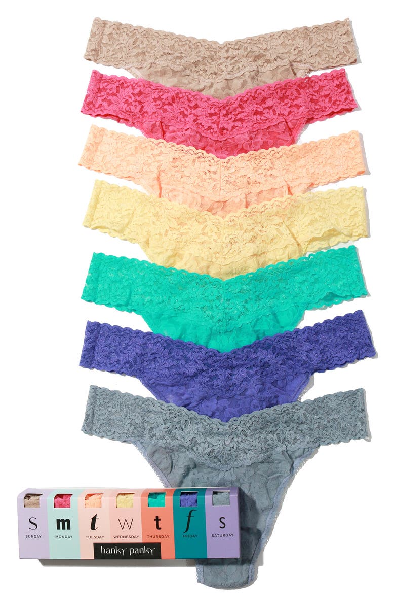 Hanky Panky Assorted 7-Pack Lace Original Rise Thongs, Alternate, color,