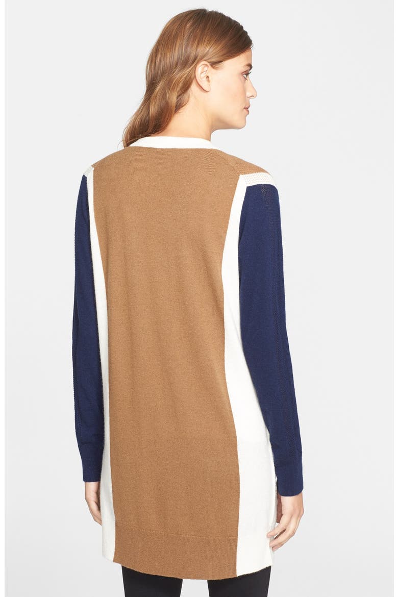 Colorblock Cardigan, Alternate, color, CAMEL/ BLUE MARINE