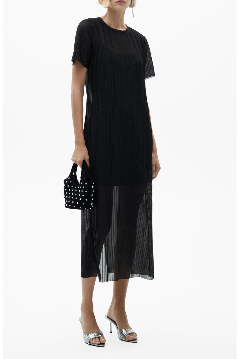 Metallic Micropleat Dress, Main, color, BLACK