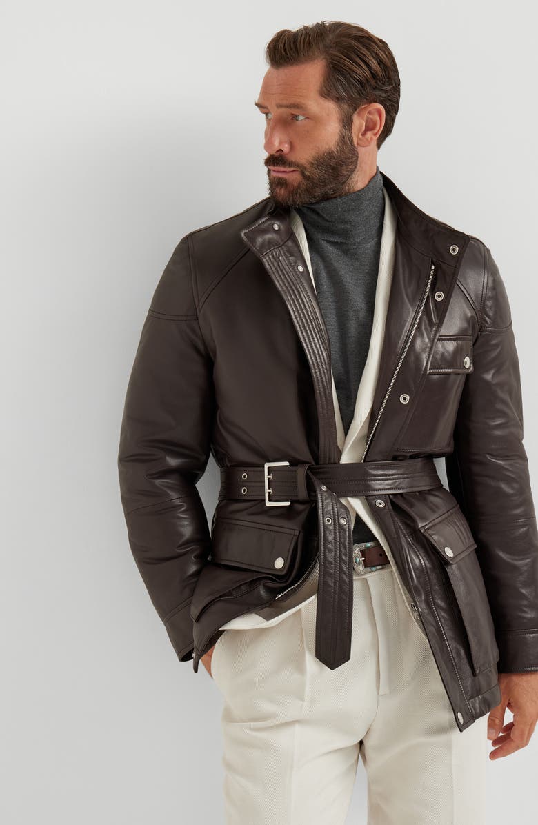 Brunello Cucinelli Nappa leather safari jacket, Alternate, color, Rust Brown