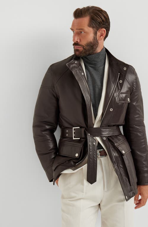 Brunello Cucinelli Belted Leather Safari Jacket In Brown