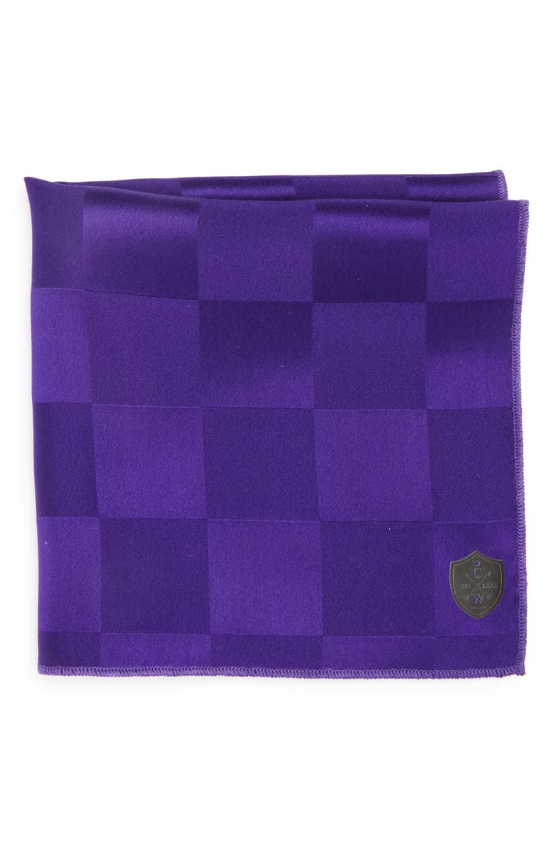 CLIFTON WILSON Purple Check Silk Pocket Square, Main, color,
