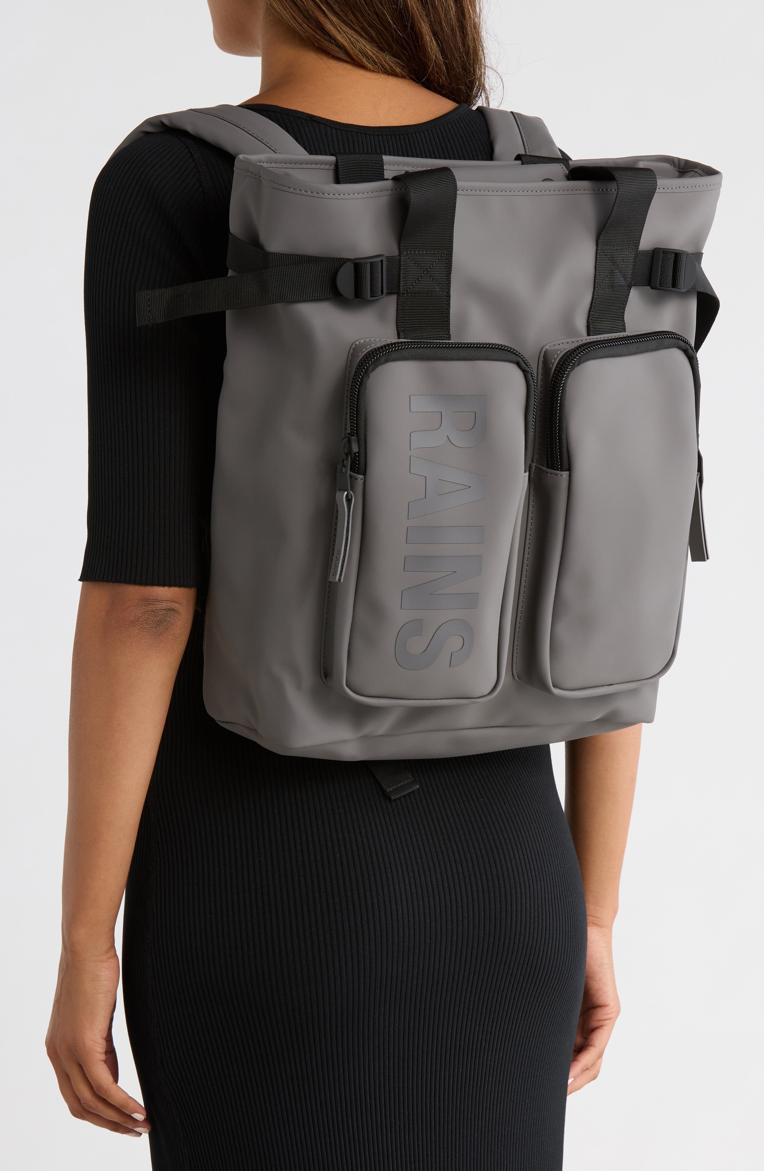 Rains Texel Waterproof Tote Backpack, Alternate, color, Grey