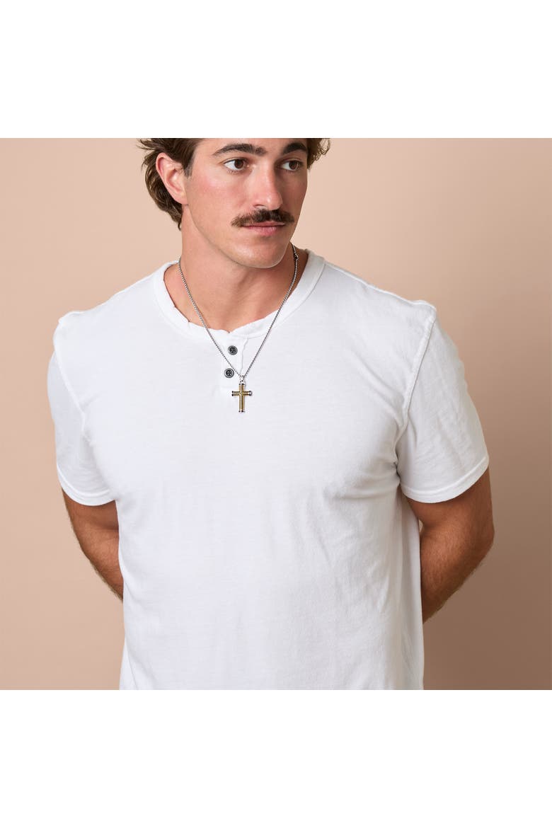 Stainless Steel (316L) Two Tone Cross Necklace, Alternate, color, gold, silver