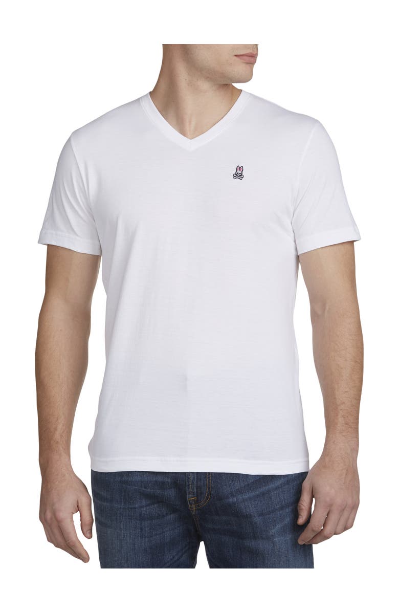 Psycho Bunny Logo V-Neck T-Shirt, Main, color, White