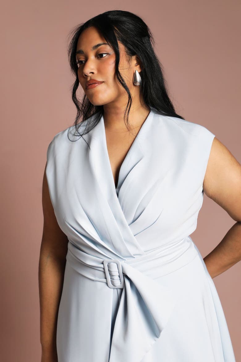 Plus V-Neck Belted Midi Dress, Alternate, color, Light Blue