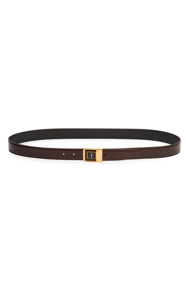 Saint Laurent Bouclè 66 Leather Belt, Main, color, Burnt Chocolate