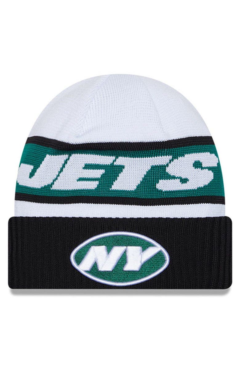 New Era Men's New Era  White/Black New York Jets 2023 Sideline Tech Cuffed Knit Hat, Main, color, White