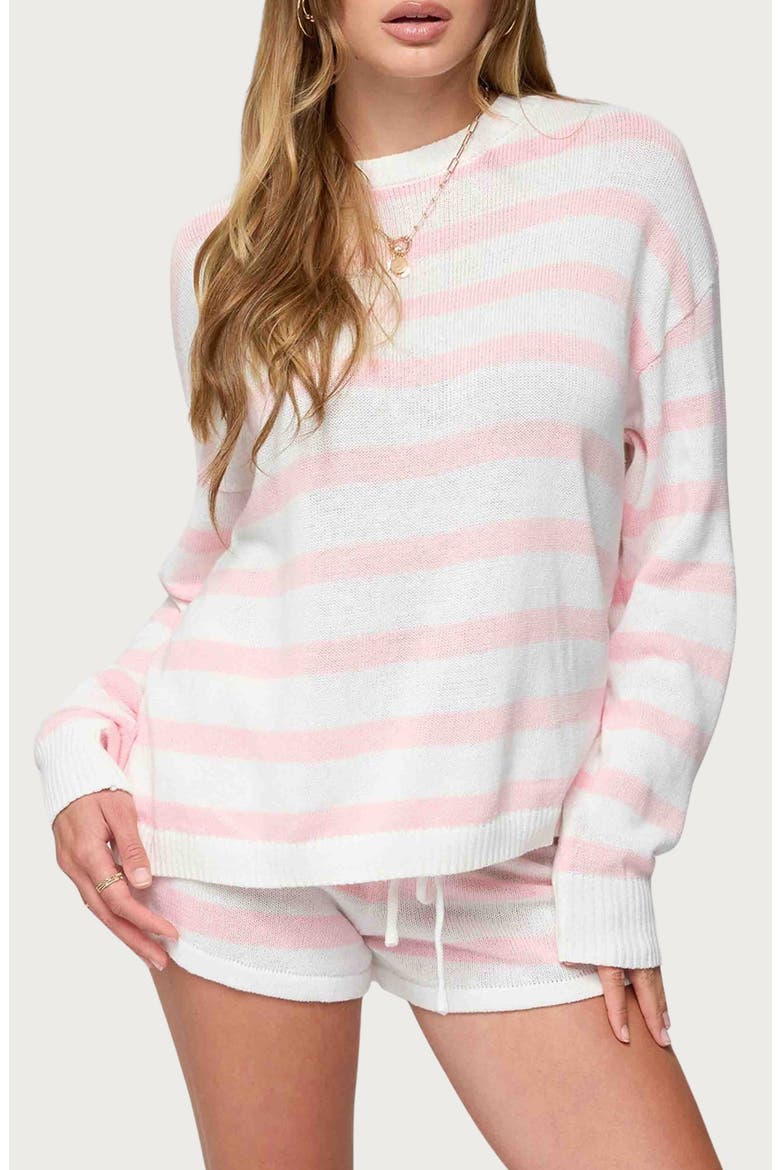 Amaris Stripe Oversize Sweater, Main, color, LIGHT-PINK