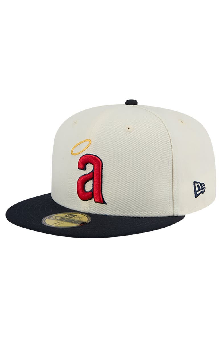 New Era Men's New Era Cream California Angels Cooperstown Collection Chrome 59FIFTY Fitted Hat, Main, color,