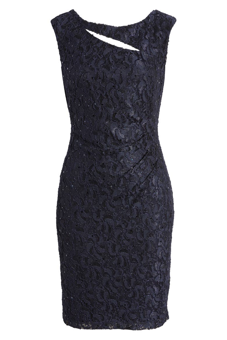 Sequin Lace Body-Con Cocktail Dress, Alternate, color, NAVY