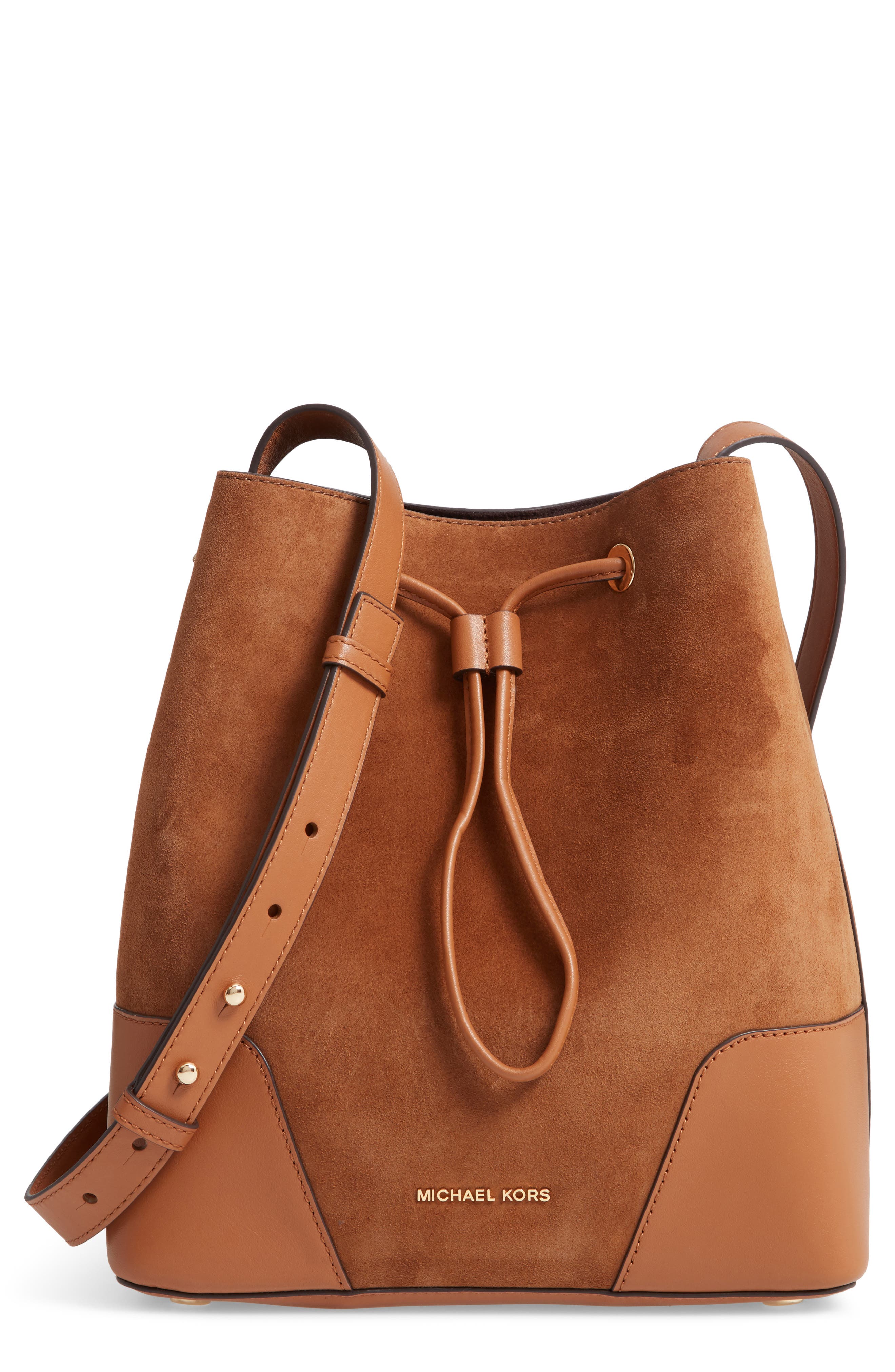 MICHAEL Michael Kors Cary Leather & Suede Bucket Bag, Main, color, 