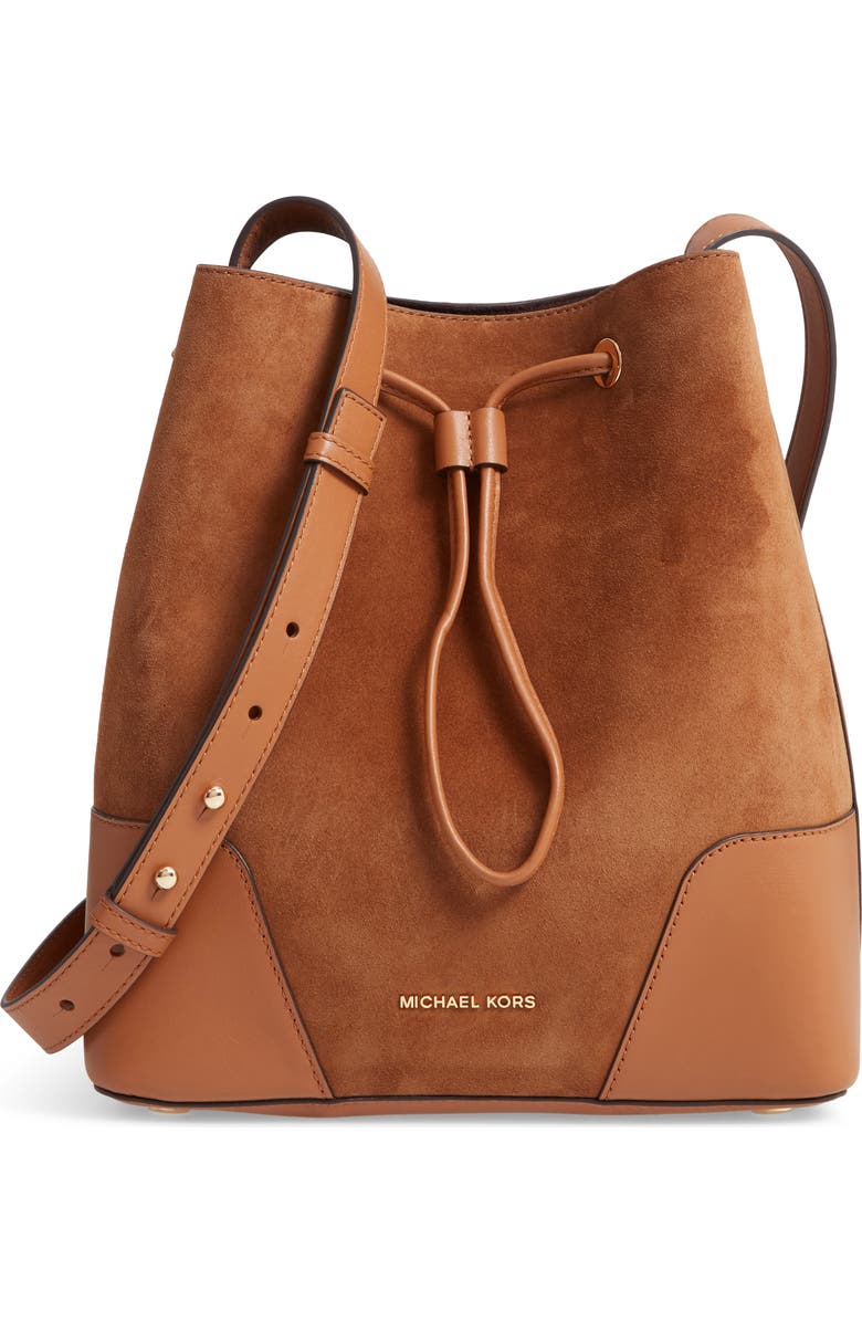 MICHAEL Michael Kors Cary Leather & Suede Bucket Bag, Main, color,