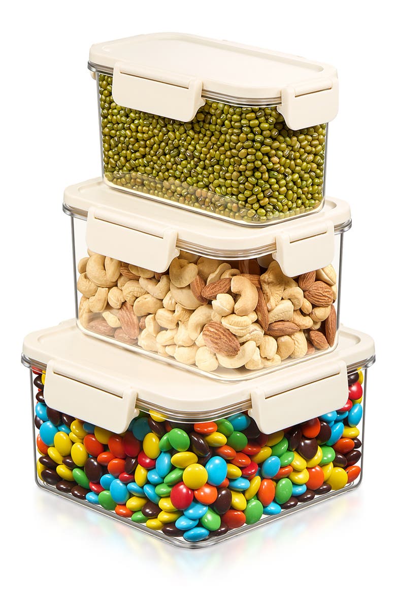 3-Piece Reusable Snap Lids Airtight Food Storage Containers, Alternate, color, NO COLOR