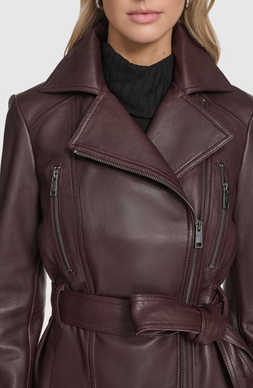 Andrew Marc Violet Leather Trench Jacket In Burgundy