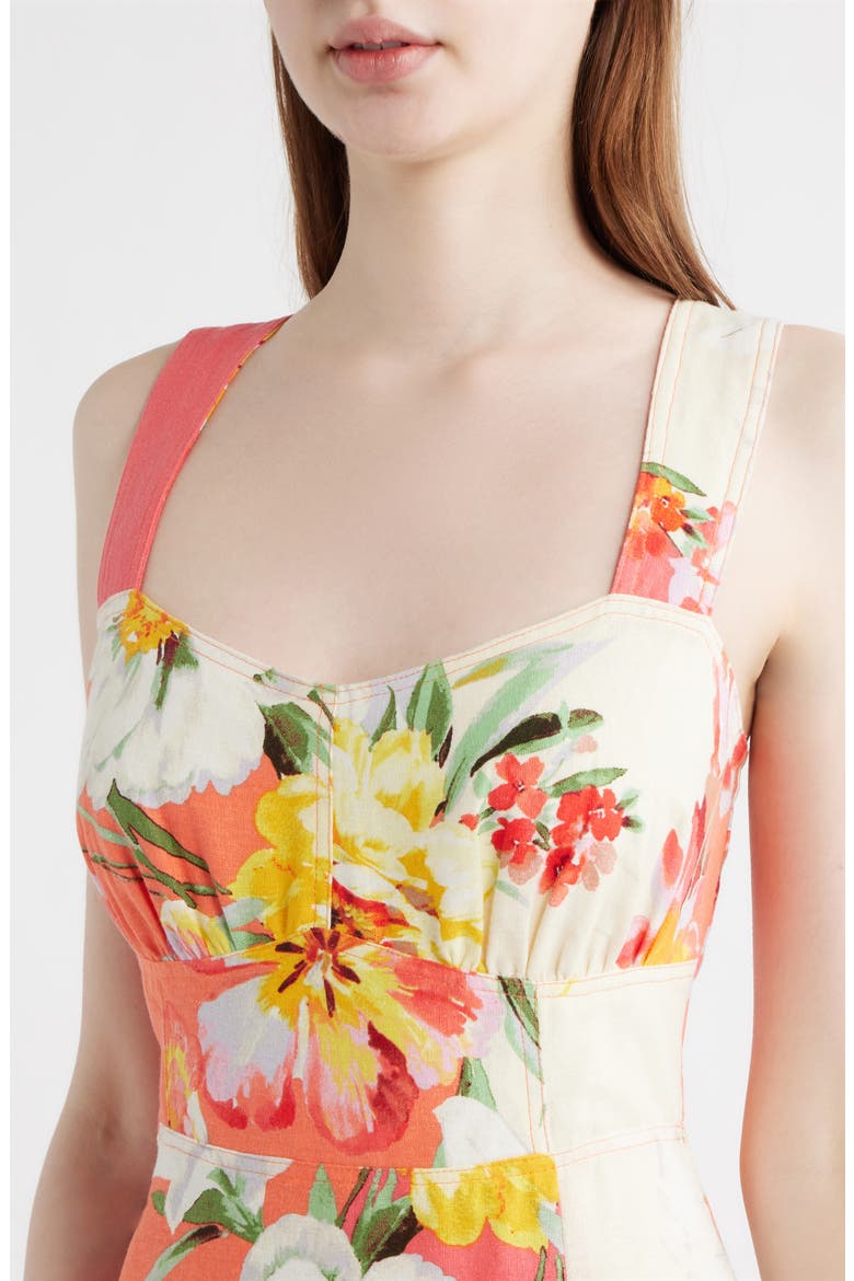 Floral Print Fit & Flare Midi Dress, Alternate, color, CORAL MULTI