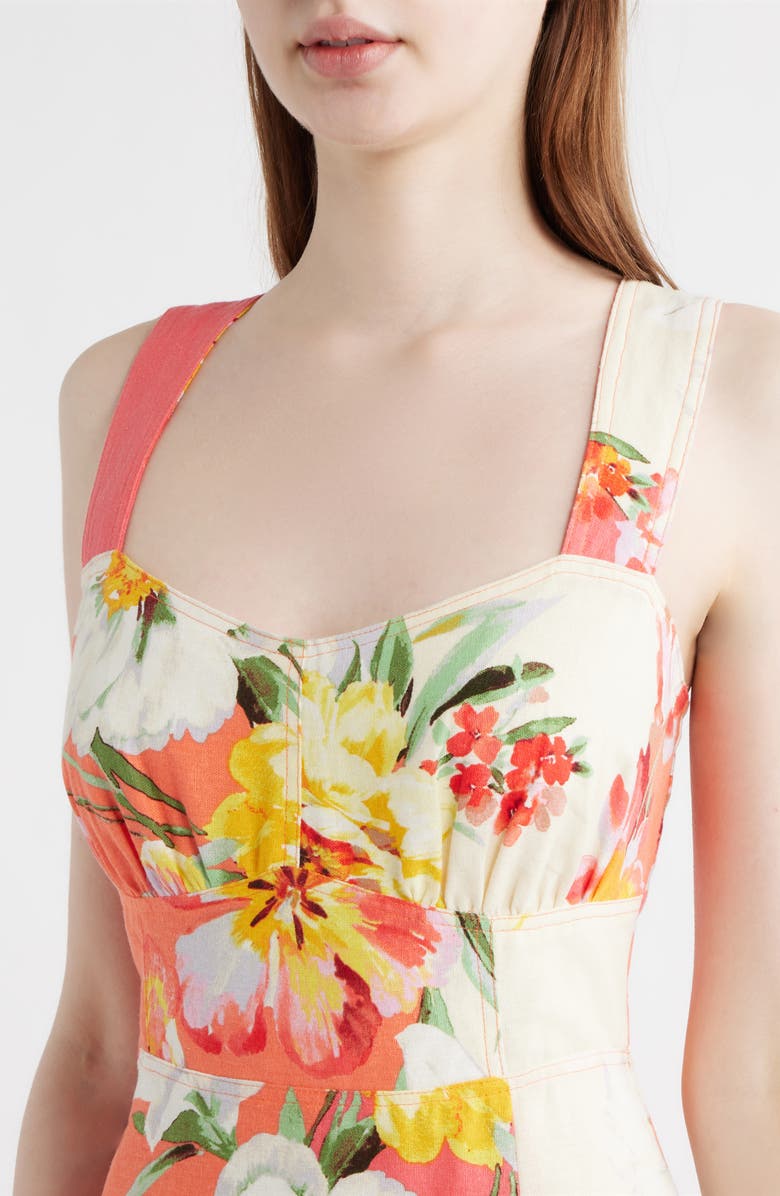 Vince Camuto Floral Print Fit & Flare Midi Dress, Alternate, color, Coral Multi