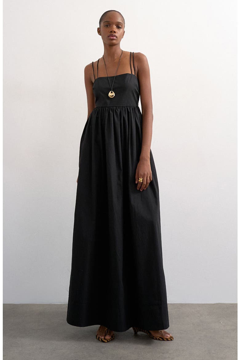 Strappy Open Back Cotton Poplin Dress, Main, color, BLACK