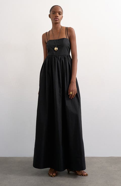 Strappy Open Back Cotton Poplin Dress