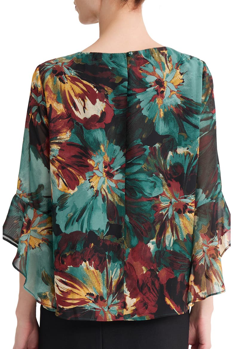 Ruffle Sleeve Floral Chiffon Top, Alternate, color, EVERGREEN MULTI