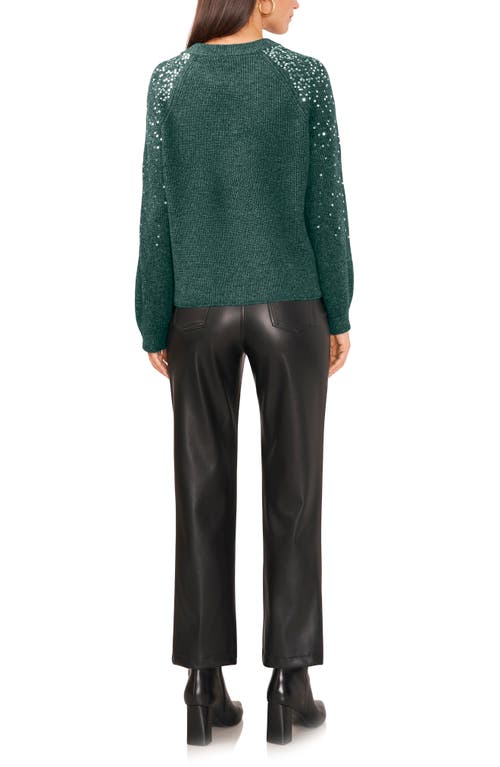 Vince Camuto Sequin Crewneck Sweater In Green