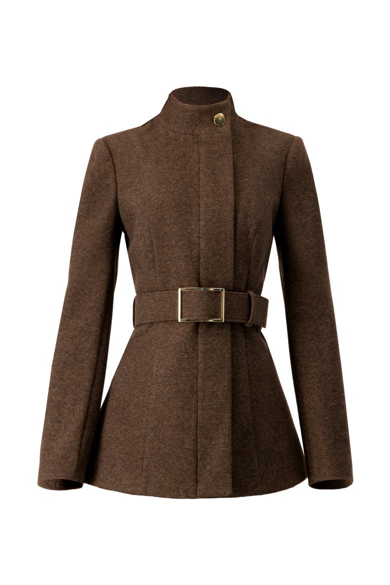 Belted High Neck Coat, Alternate, color, Brown
