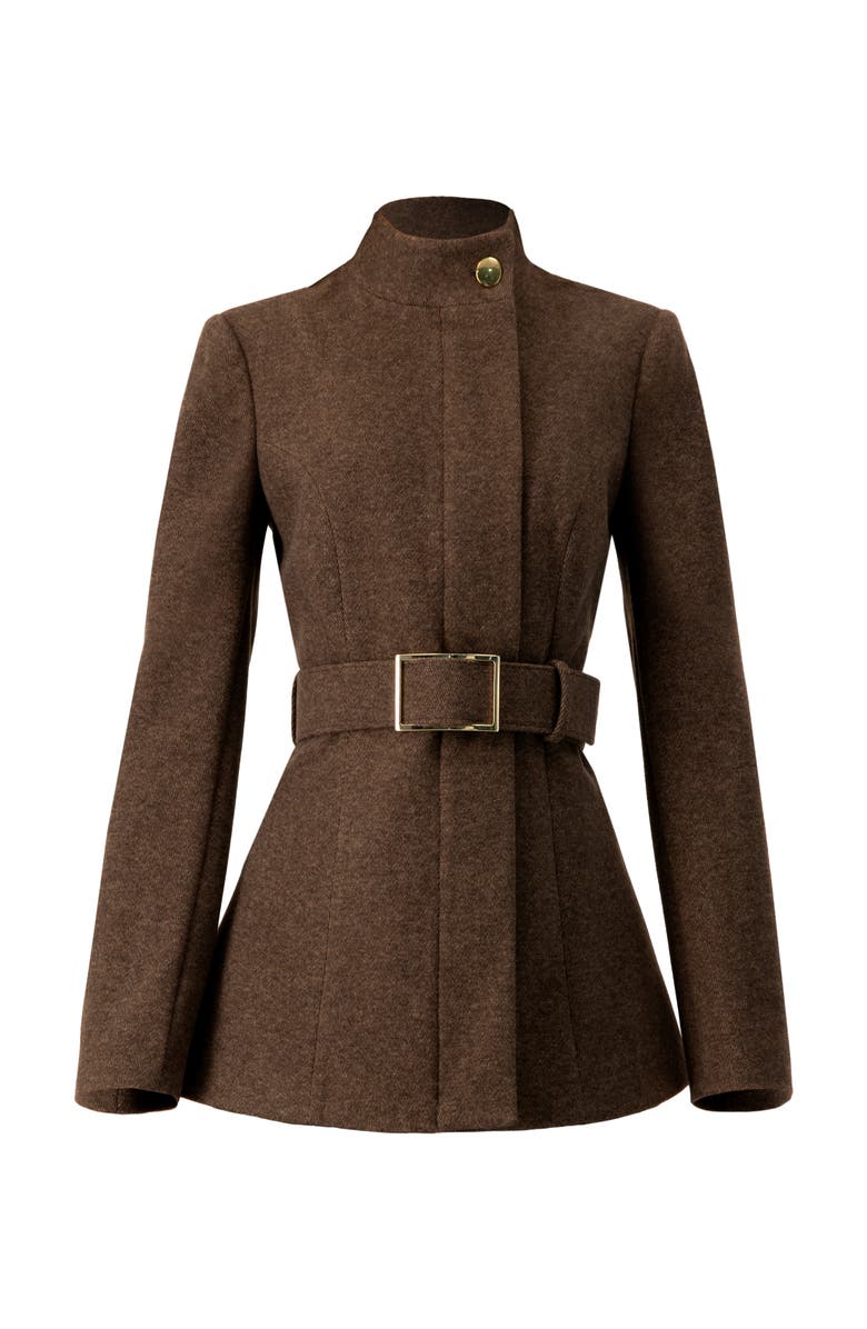 IVONNE Belted High Neck Coat, Alternate, color, Brown