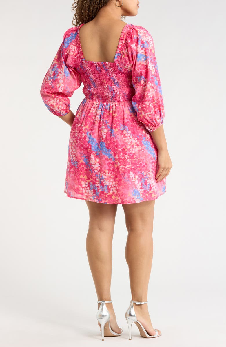 SUGARLIPS Leah Abstract Print Niko Smocked Minidress, Alternate, color, Pink-Blue