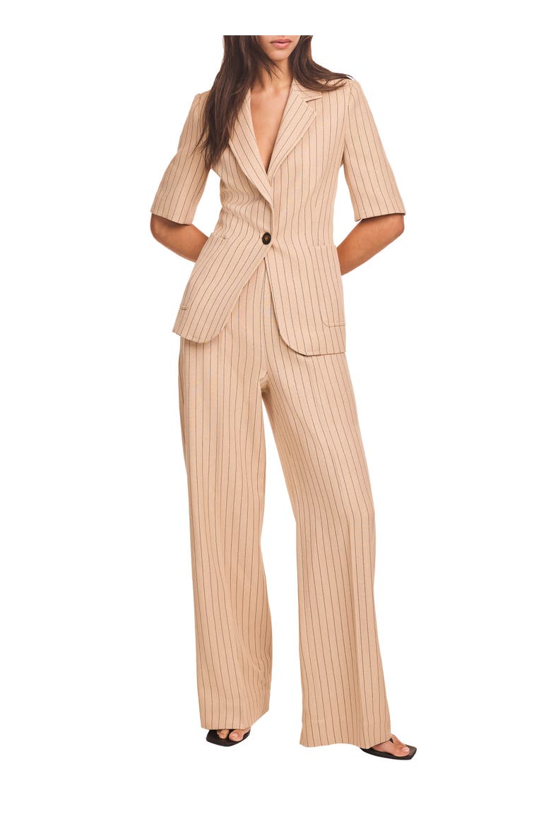 Pin Stripe Short Sleeve Blazer, Alternate, color, Camel