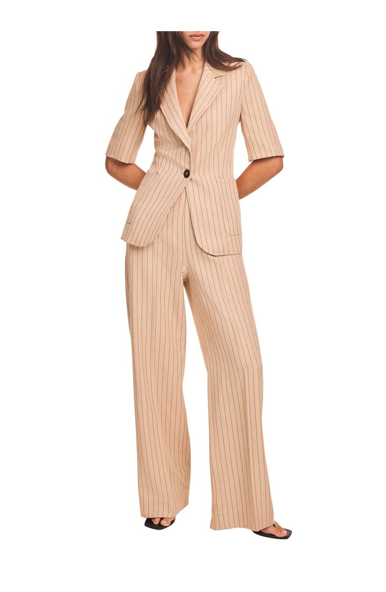 MINT VELVET Pin Stripe Short Sleeve Blazer, Alternate, color, Camel