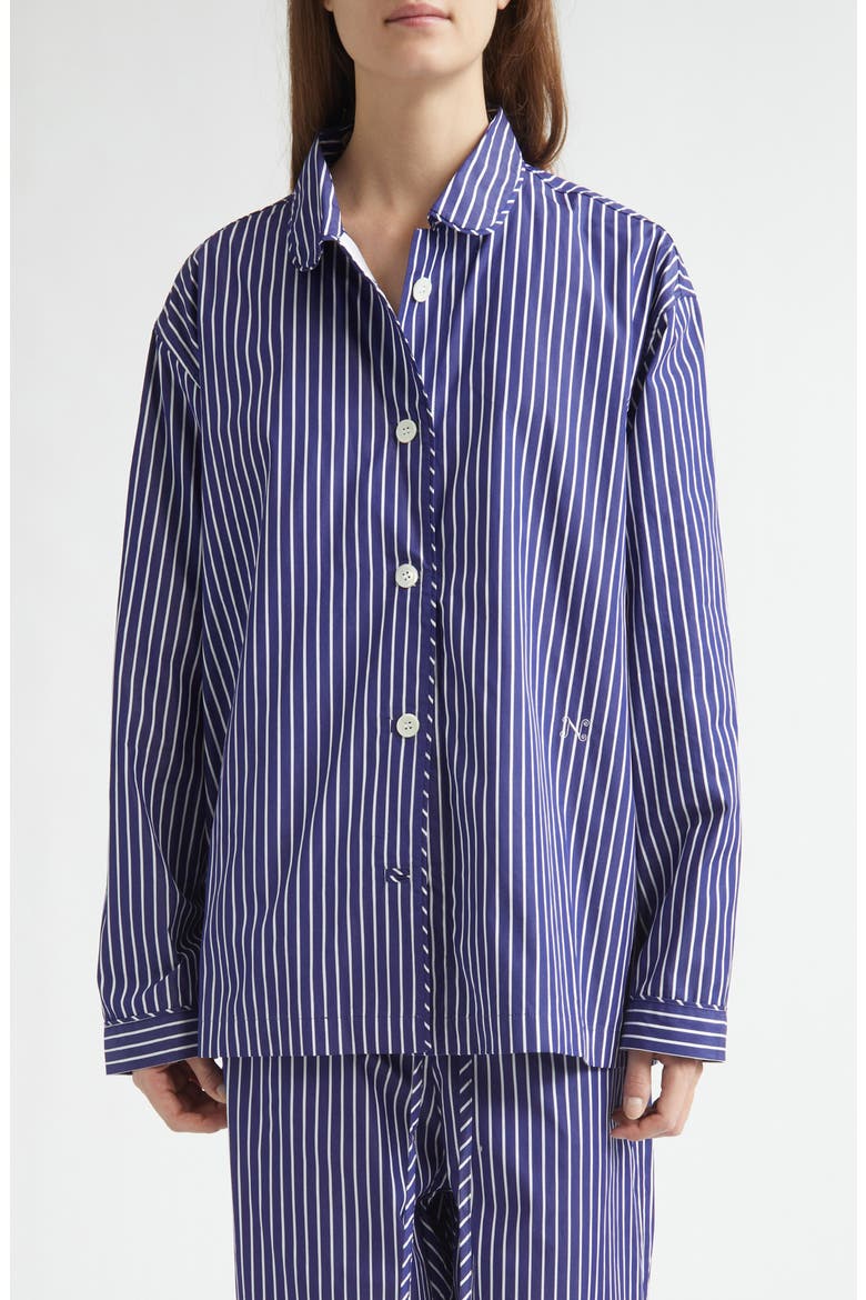 Life Is a Beach Stripe Poplin Pajama Shirt, Main, color, SAILOR STRIPE
