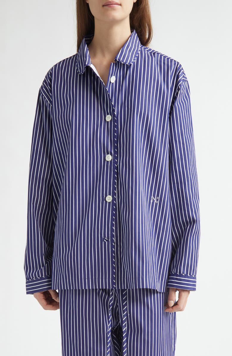 NACKIYÈ Life Is a Beach Stripe Poplin Pajama Shirt, Main, color, Sailor Stripe