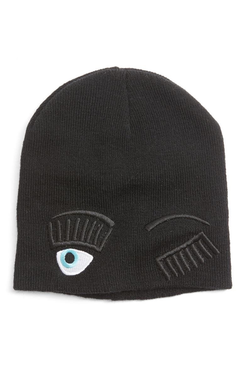 Winking Knit Beanie, Alternate, color, BLACK